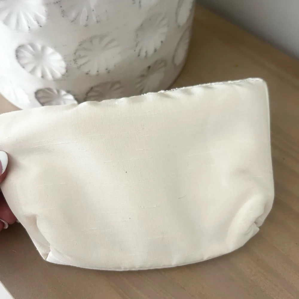 Vintage Ivory Lace Faux Pearl Cosmetic Bag Mini Mirror Makeup Pouch